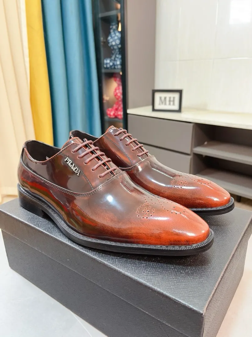 Men's shoes 💰540🌹🌹【PRADA Leather Shoes】Top purchasing agent Original imported Italian custom cowhide leather surface, fully imported water-dyed breathable cowhide lining, original factory special molded sole super comfortable, size: 38-44